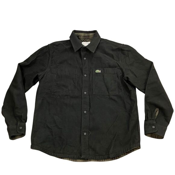 Lacoste Reversible Black Plaid Snap Button Shacket Preppy - Picture 4 of 16